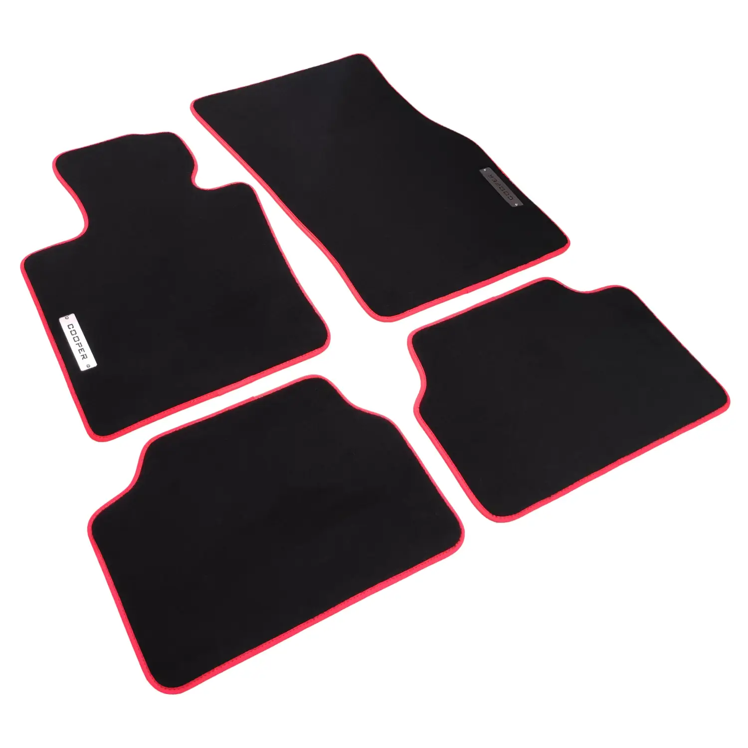 Mini Cooper için 4 parça kırmızı biyeli siyah velur paspas takımı