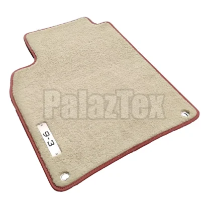 saab 9-3 açık bej velur paspas, metal 9-3 logolu, taba kenar rengi