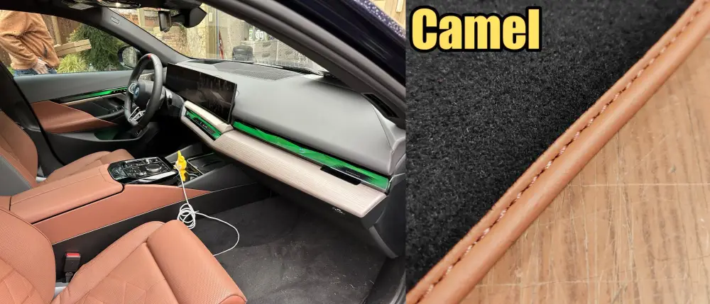 bmw 5 serisi g60 paspas fikri, tab deri döşeme için taba kenarlı siyah velur halı paspas